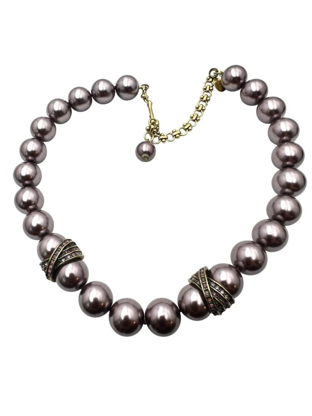 Heidi Daus Necklace Crystal Purple Faux Pearl Bronze 18 Inch
